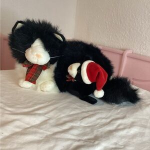 Vintage Christmas cat stuffed plush mom baby holiday black white kitten new